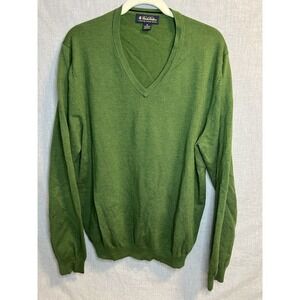 Brooks Brothers 346 Green Italian Merino Wool Blend V Neck Sweater Men's Size XL